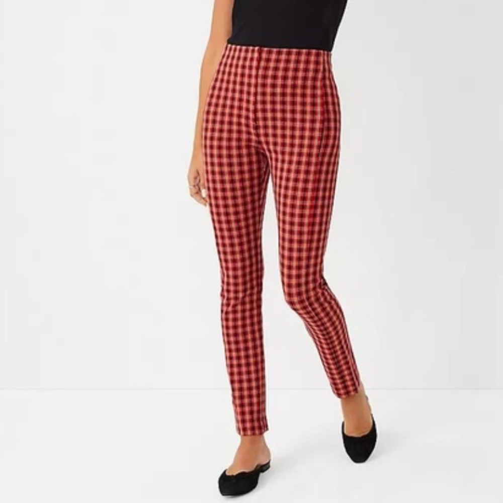 Ann Taylor Jubilee Red Checkered Tailored Stretch Slim Pants
